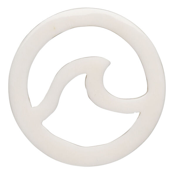 Focal, bone (bleached), 34mm hand-carved 2-sided cutout wave, Mohs hardness 2-1/2. Sold individually. image number 0