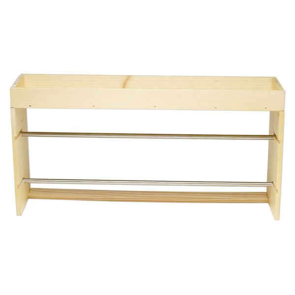 Organizer, stained beechwood / brass-finished steel / aluminum, brown, 17-1/2 x 9x4-1/2 inches with / 17-1/2 x 1/4 inch removable rods and keyhole mounts. Sold individually. image number 1