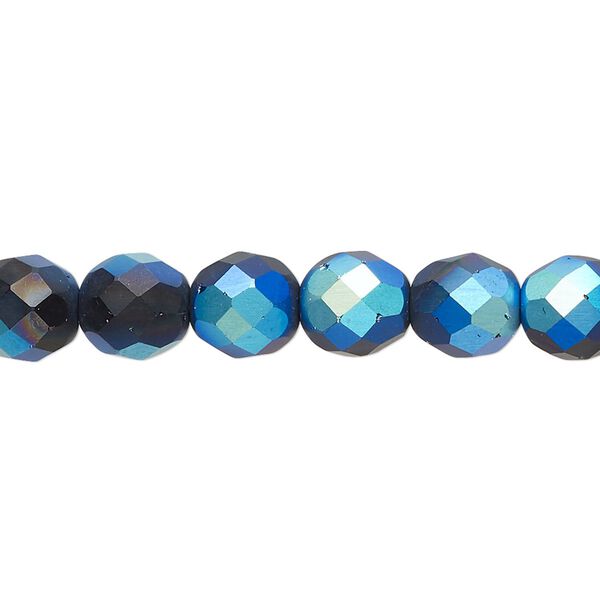 Bead, Czech fire-polished glass, opaque black half-coated matte AB, 8mm faceted round. Sold per 15-1/2" to 16" strand. image number 0