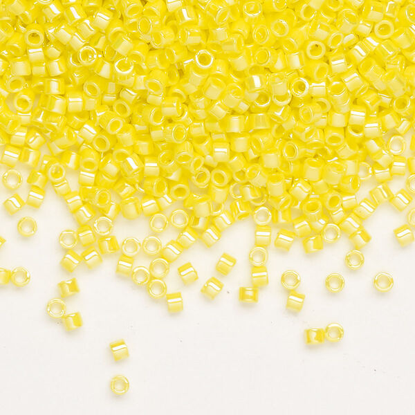 Seed bead, Delica®, glass, pkg/50g, #10 round, opaque rainbow yellow (DBM-0160). image number 0