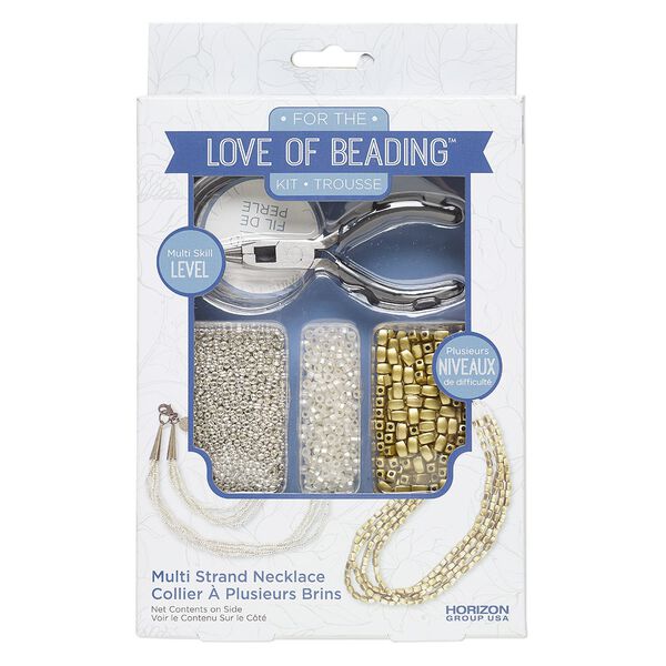 Necklace starter kit, "pewter" (zinc-based alloy) / steel / glass, white / gold / silver. Sold per 912-piece set. image number 0