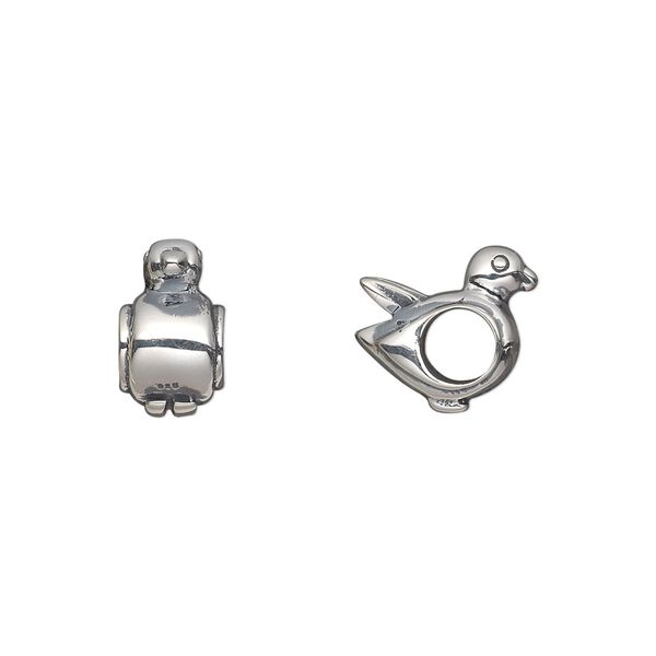 Bead, antiqued sterling silver, 12x7mm single-sided bird with 4.5-5mm hole. Sold individually. image number 0