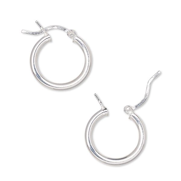 Earring hoop 1pkg2 sterling silver-filled, 15mm round / 2.5mm wide / latch-back, 1 pair image number 0