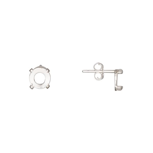 Earstud 1pkg2 Cab-Tite™ sterling silver, 6mm round 4-prong setting / earnuts, 1 pair image number 0