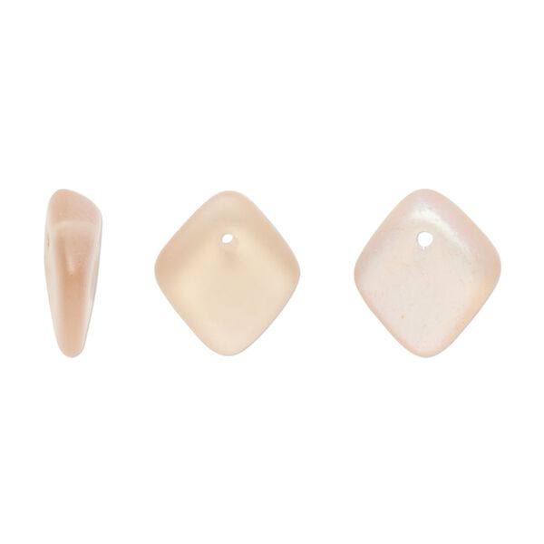 Bead, Czech pressed glass, pink frost AB, 14x5mm diamond drop. Sold per 15" to 16" strand. image number 0