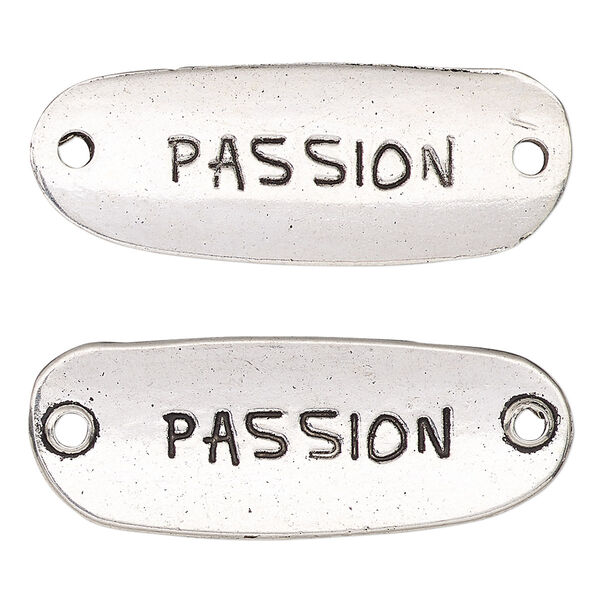 Link, antique silver-finished "pewter" (zinc-based alloy), 40x15mm two-sided oval with "PASSION." Sold per pkg of 2. image number 0