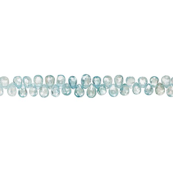 Zircon 1pkg1, hand-cut top-drilled faceted puffed teardrop bead blue 4 inch graduated 6x4mm-8x5mm image number 0