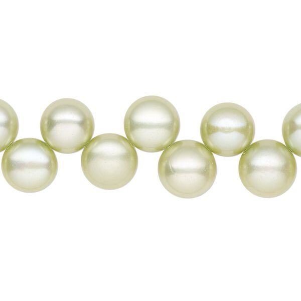 Pearl, cultured freshwater (dyed), aloe, 7-9mm top-drilled flat-sided round with 0.4-0.5mm hole, C- grade, Mohs hardness 2-1/2 to 4. Sold per 14-inch strand. image number 0
