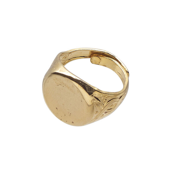 Ring, gold-finished steel, adjustable, 16.5mm with 13mm round setting. Sold individually. image number 0