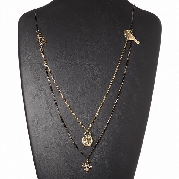 Necklace, glass rhinestone / antiqued brass / antique gold-finished steel and "pewter" (zinc-based alloy), clear, 30 inches with 3-inch extender chain and lobster claw clasp. Sold individually. image number 0