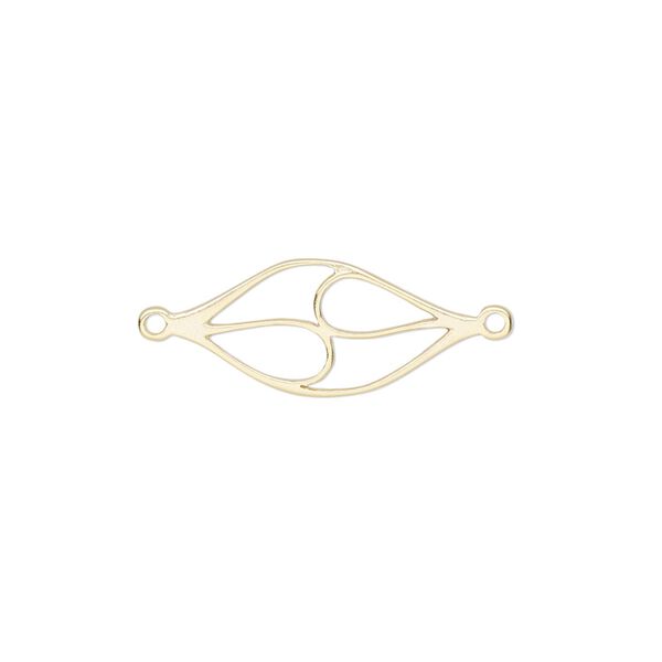 Link, Amoracast®, satin-finished "vermeil" (gold-finished sterling silver), 24x10mm two-sided cutout olive branch. Sold individually. image number 0