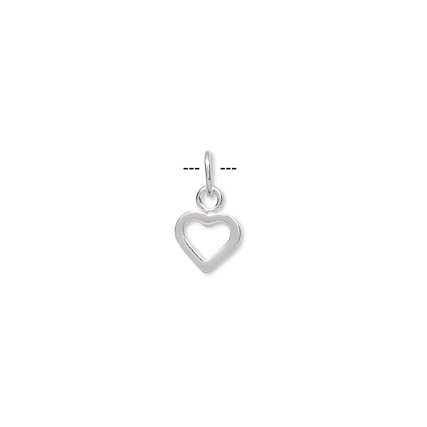 Charm, sterling silver, 7x6mm flat open heart. Sold per pkg of 6. image number 0