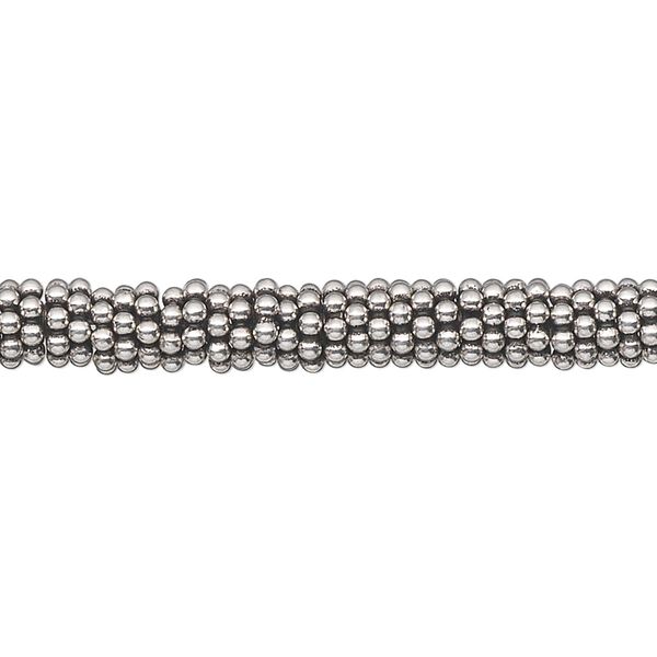 Bead, antiqued sterling silver, 6x1mm beaded rondelle. Sold per 1-troy ounce pkg, approximately 120-140 beads. image number 0