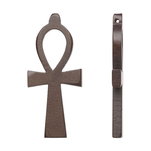 Focal, cheesewood (dyed/waxed), 60x28mm hand-cut double-sided ankh. Sold individually. image number 0
