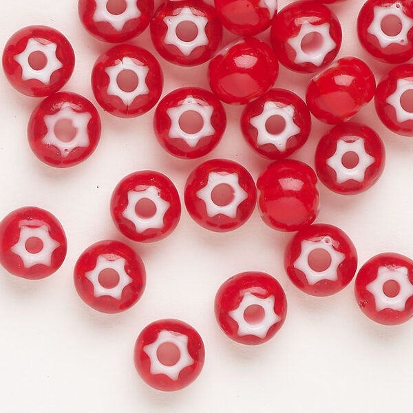 Seed bead, Preciosa Ornela Czech glass, pkg/200g, #32 cornelian star rocaille, opaque red and white, (93730). image number 0