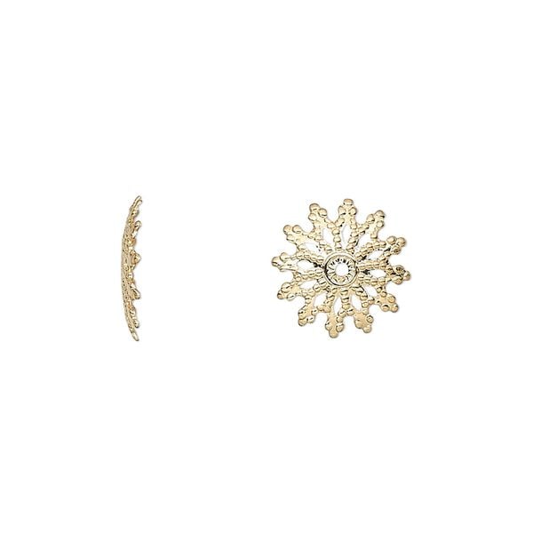 Bead cap, gold-plated brass, 11x2mm flat filigree, fits 12-14mm bead. Sold per pkg of 100. image number 0