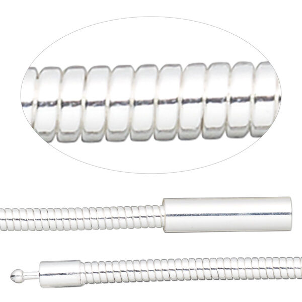 Chain, silver-plated brass, 3mm omega, 7 inches with pop-style clasp. Sold individually. image number 0