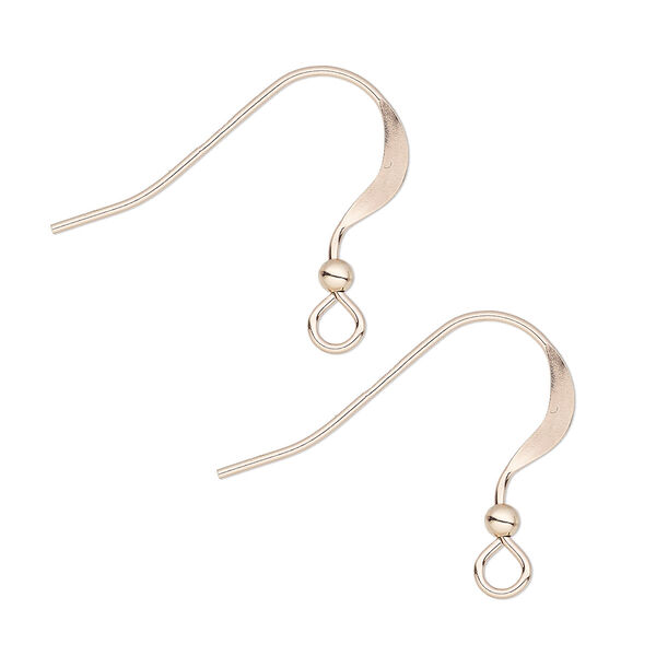 Ear wire, 14Kt rose gold-filled, 17mm flat fishhook with open loop and 2mm ball, 22 gauge. Sold per pair. image number 0