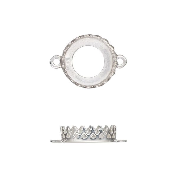 Link, sterling silver, 13.5mm round with decorative trim and open back with 12mm round cabochon bezel setting. Sold individually. image number 0