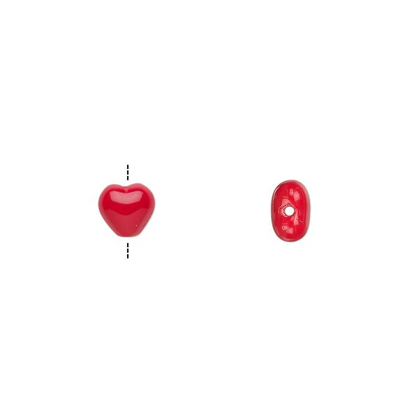 Bead, Czech pressed glass, opaque red, 6.5x6mm heart. Sold per 15-1/2" to 16" strand, approximately 65 beads. image number 0