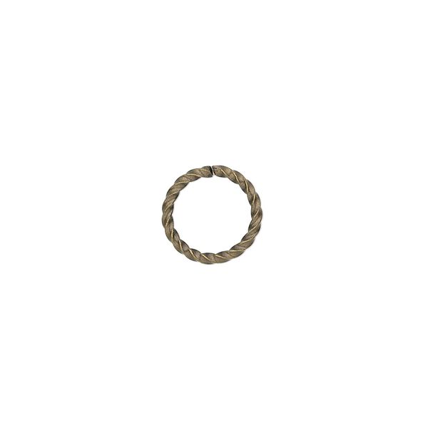 Jump ring, antique gold-plated brass, 10mm twisted round, 8mm inside diameter, 16 gauge. Sold per pkg of 1,000. image number 0