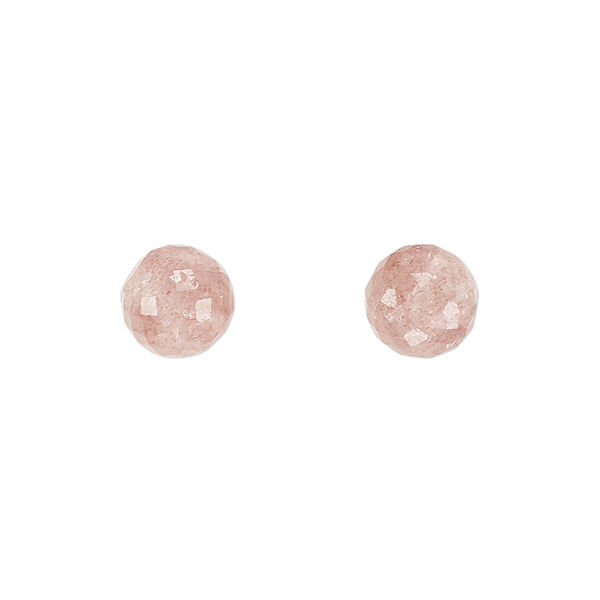 Strawberry quartz 1pkg2, hand-cut half-drilled faceted round bead natural 8mm image number 0
