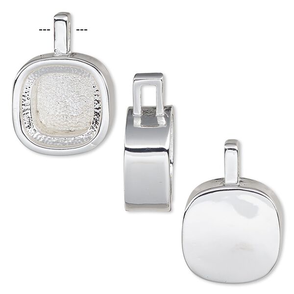 Drop, Almost Instant Jewelry®, silver-plated "pewter" (zinc-based alloy), 15mm rounded square with 12x12mm cushion setting. Sold individually. image number 0