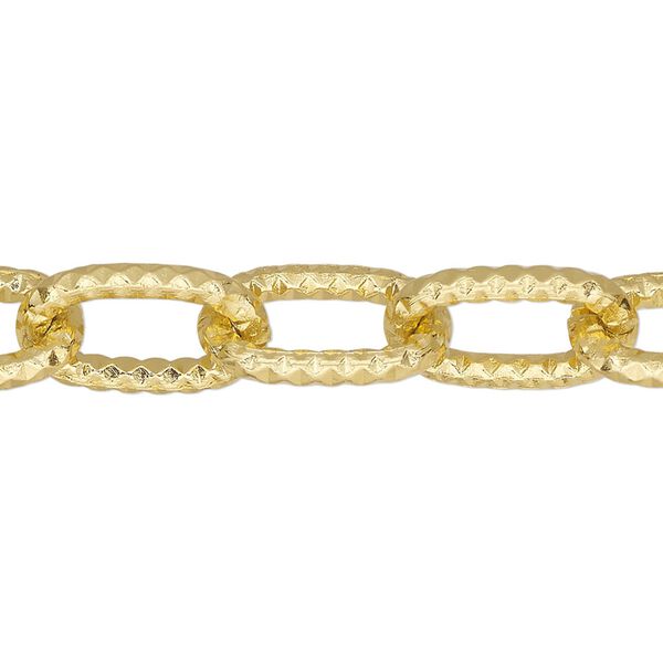 Chain, anodized aluminum, gold, 10.3mm textured cable. Sold per pkg of 25 feet. image number 0