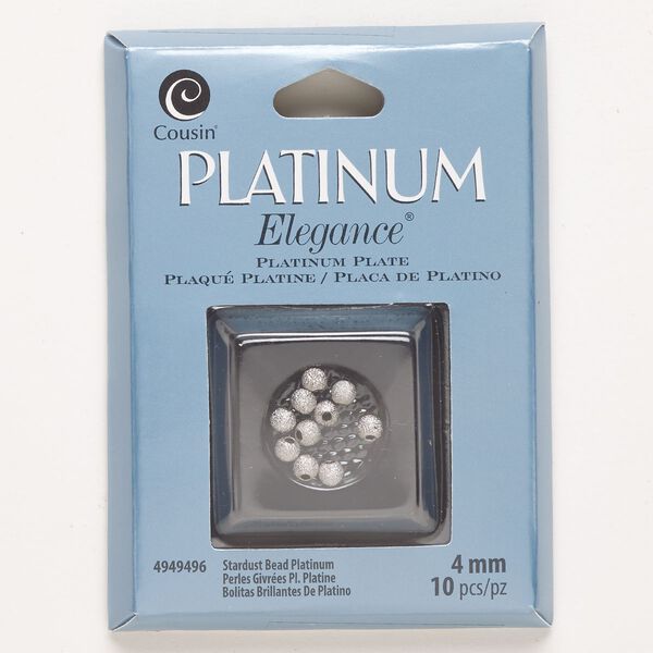 Bead, copper, pkg/10, platinum plate, 4mm stardust round. image number 0