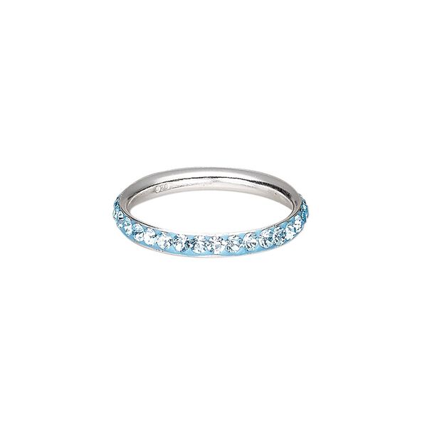 Ring, epoxy / glass rhinestone / sterling silver, aqua, 2.75mm wide, size 7. Sold individually. image number 0