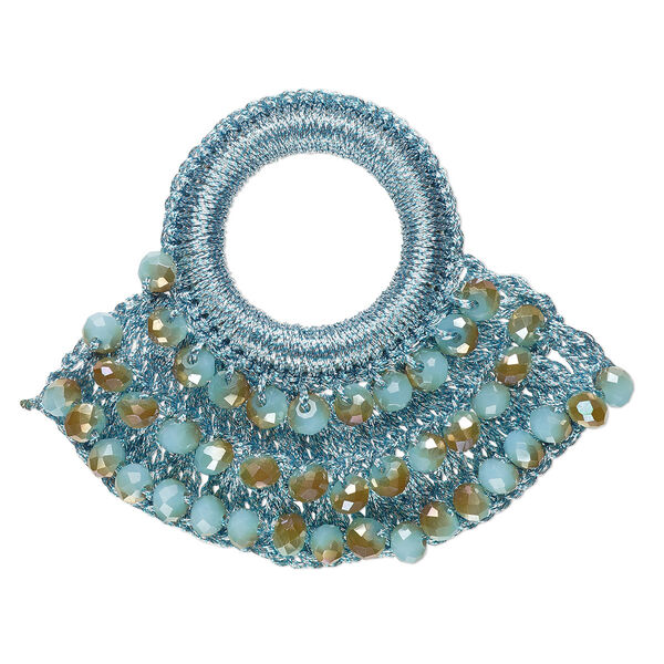 Focal, glass / nylon / steel, turquoise blue and copper, 60x48mm open round with bib. Sold per pkg of 2. image number 0