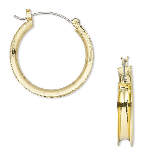 Earring hoop 1pkg2 "pewter" (zinc-based alloy), 30mm round / 4mm wide channel / latch-back, gold-finished / steel 1 pair image number 0