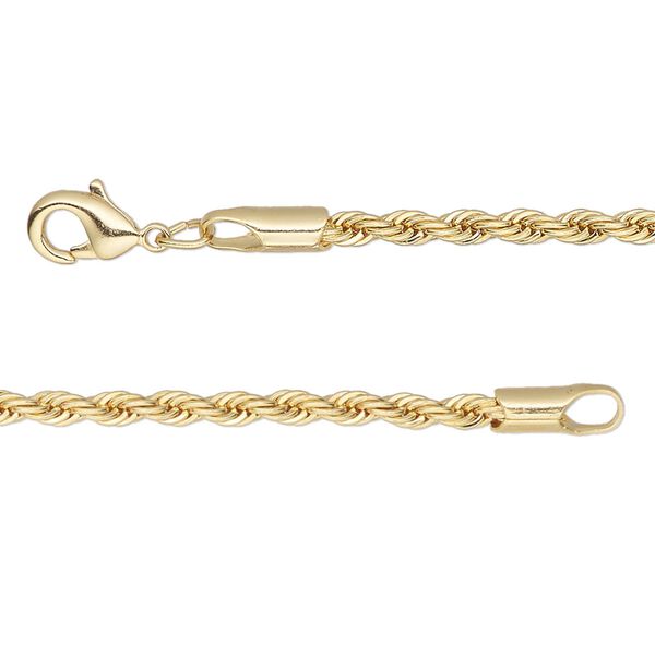 Chain, gold-finished brass, 2.4mm rope, 16 inches with lobster claw clasp. Sold individually. image number 0