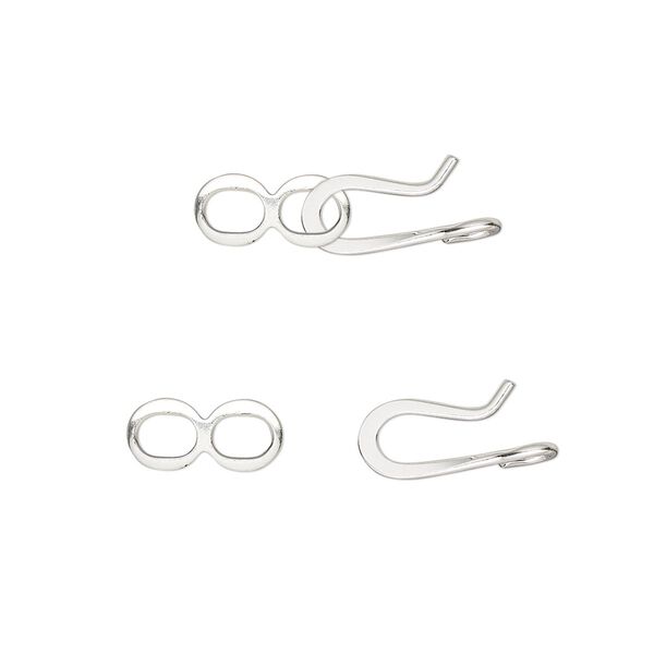 Clasp, hook-and-eye, silver-plated brass, 10x6mm flat wire. Sold per pkg of 100. image number 0