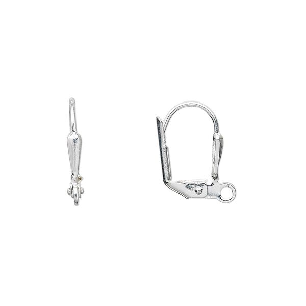 Ear wire leverback 1pkg100 silver-plated, 16mm / 7x2mm plain shield / open loop, brass 50 pair image number 0
