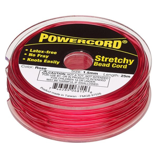 Cord, Powercord®, elastic, rose, 1.5mm, 22-pound test. Sold per 25-meter spool. image number 0