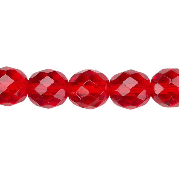 Bead, Czech fire-polished glass, light red, 10mm faceted round. Sold per 15-1/2" to 16" strand, approximately 40 beads. image number 0
