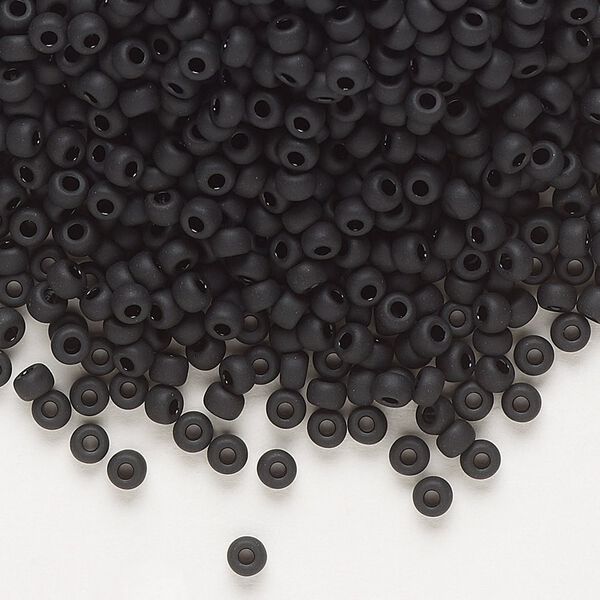Seed bead, Miyuki, glass, pkg/250g, #8 rocaille, opaque matte black, (RR-401F). image number 0