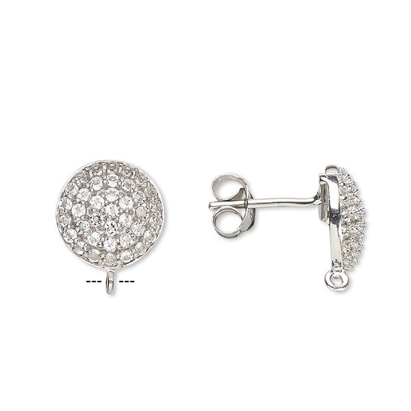 Earstud 1pkg2 sterling silver / topaz (natural), 12mm round / open loop, antiqued 1 pair image number 0