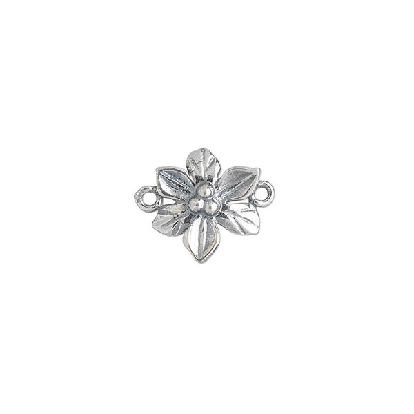 Link, JBB Findings, antiqued sterling silver, 12.5x11.5mm single-sided flower. Sold per pkg of 2. image number 0