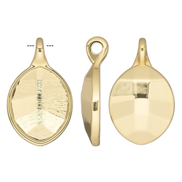 Pendant, Almost Instant Jewelry®, gold-plated "pewter" (zinc-based alloy), 34x20.5mm leaf with 23x18mm faceted pure leaf glue-in setting and 3mm hole. Sold individually. image number 0