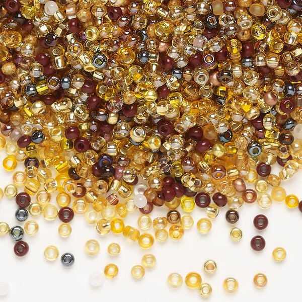 Seed bead mix, Preciosa Czech glass, pkg/50g, #11 round, opaque and translucent multi-brown. image number 0