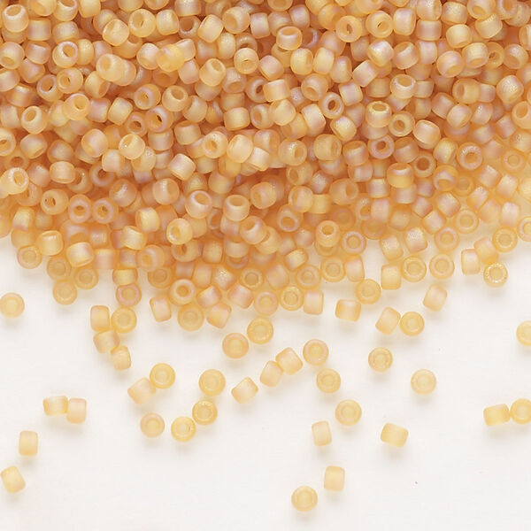 Seed bead, Dyna-Mites™, glass, pkg/1/2kg, #11 round, translucent frosted rainbow amber yellow, (1FAB 11/0 RR). image number 0