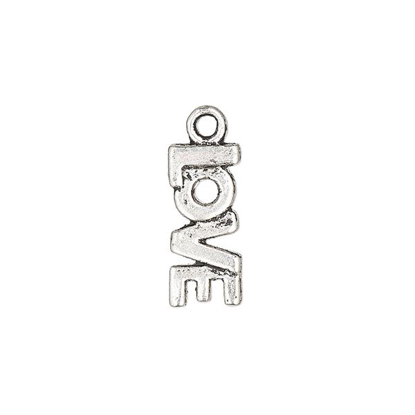 Charm, antique silver-plated "pewter" (zinc-based alloy), 18x8mm single-sided "LOVE." Sold per pkg of 10. image number 0