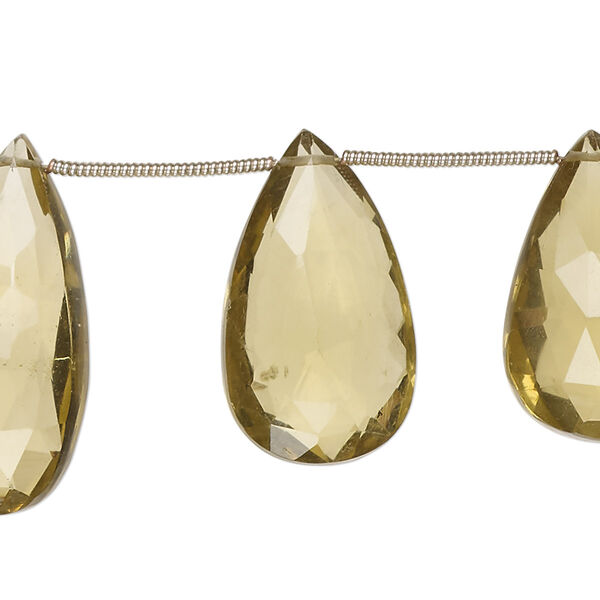 Golden quartz 1pkg11, hand-cut top-drilled faceted puffed teardrop bead 20x13mm-28x15mm image number 0