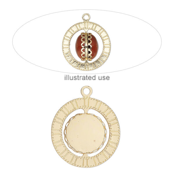 Focal, gold-finished "pewter" (zinc-based alloy), 33mm round with (2) 18mm revolving round settings. Sold individually. image number 0