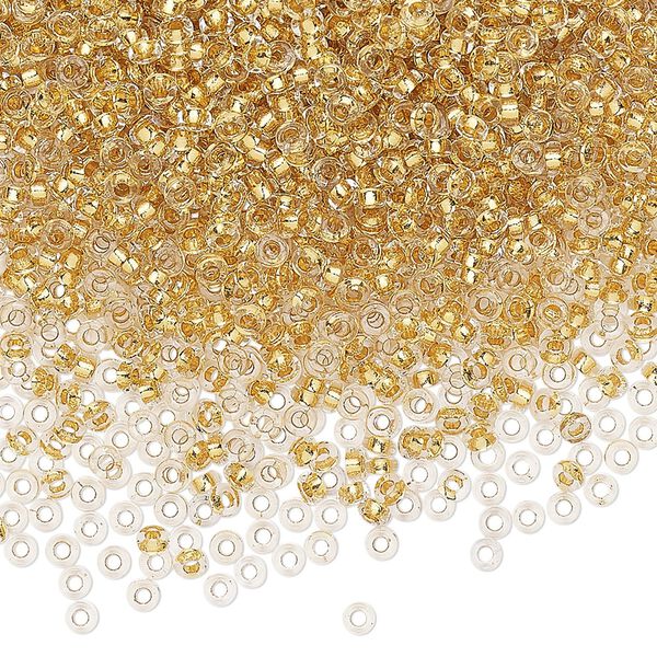 Seed bead, Miyuki, glass, pkg/250g, 2.2x1mm spacer rondelle, transparent gold-lined clear, (SPR2.2-195). image number 0