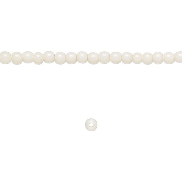 Bead, bone (bleached), white, 3mm round, Mohs hardness 2-1/2. Sold per 15-1/2" to 16" strand. image number 0
