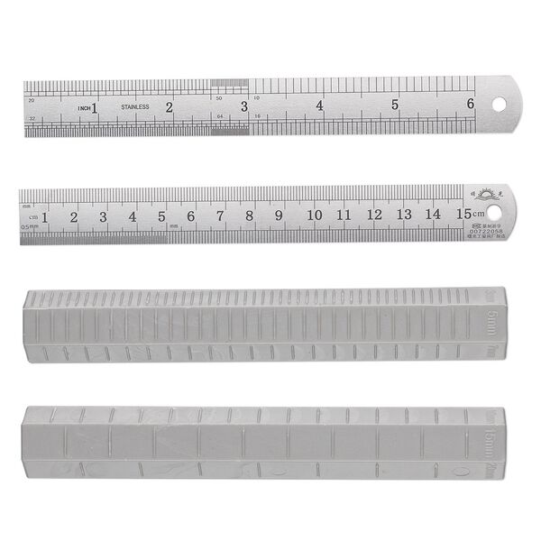 Ruler and roller set, plastic and stainless steel, silver and grey, 6-1/4 x 1-inch hexagon roller and 6-inch ruler. Sold per set. image number 0