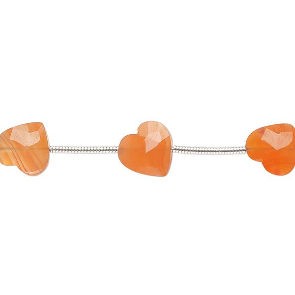 Bead, carnelian (dyed/heated), 8x8mm diagonally drilled hand-cut faceted puffed heart, B Grade, Mohs hardness 6-1/2 to 7. Sold per pkg of 10. image number 0